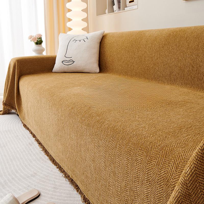 Vattentät Fiskbens Chenille Sofföverdrag Handduk Soffkudde Fyra Årstider Universell Hög Känsla Heltäckande Överdrag Kudde