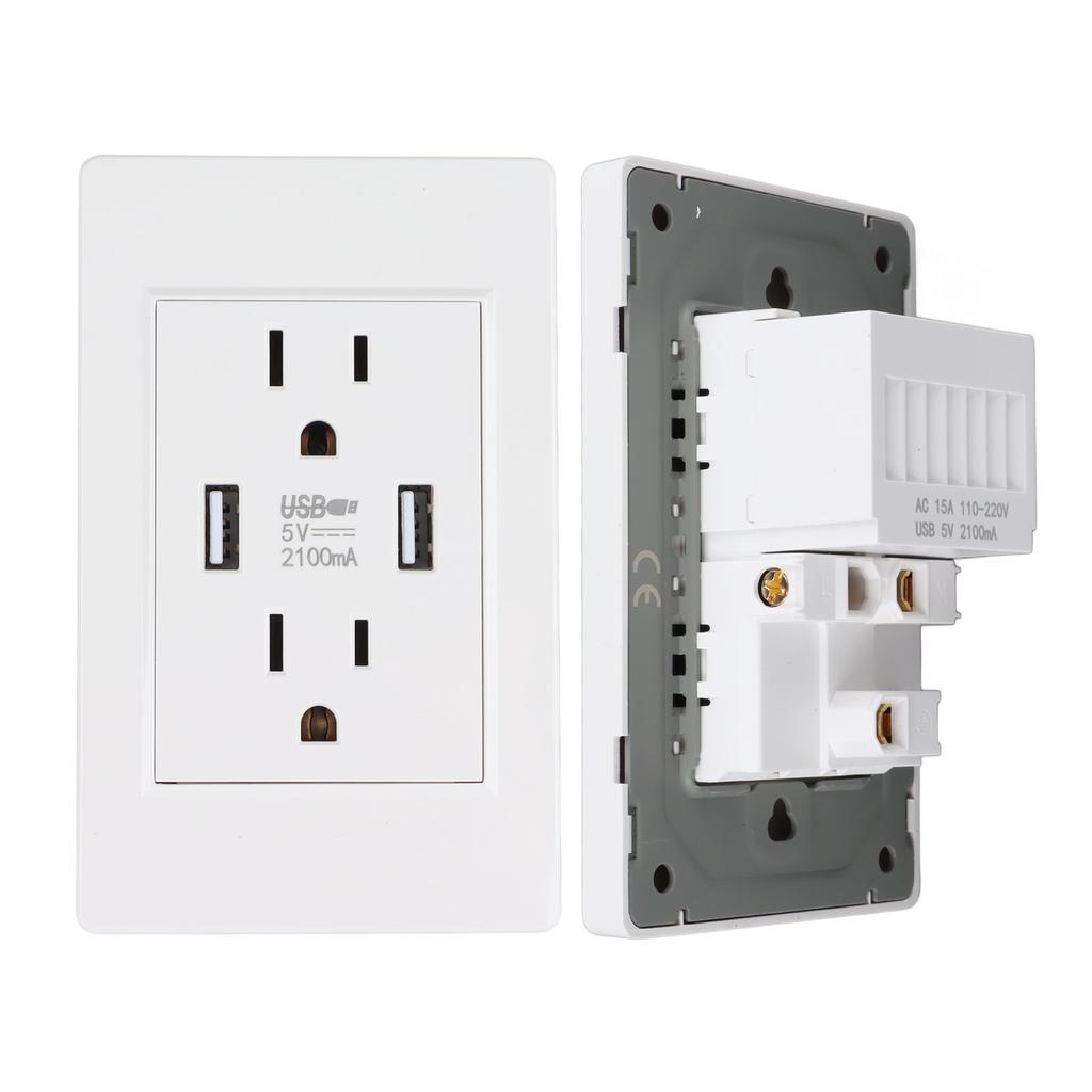 USB-Ladegerät Wandsteckdose Weiß 2 USB-Anschlüsse 5V 2100mA 2 Steckdosen AC USB-Wandsteckdosen für Wohnzimmer