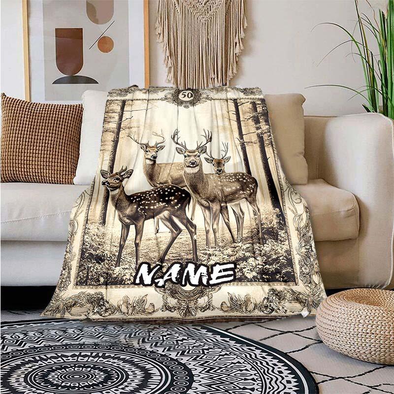 Deer Customize Your Name Outdoor Blanket Used For Chair Office Sofa Bed Camping Soft And Warm Giving Friends And Relatives Birthday Graduation Gift