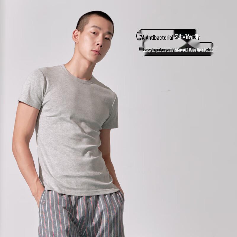Yiershuang Men's 3A Antibacterial Ribbed Short Sleeve T-Shirt