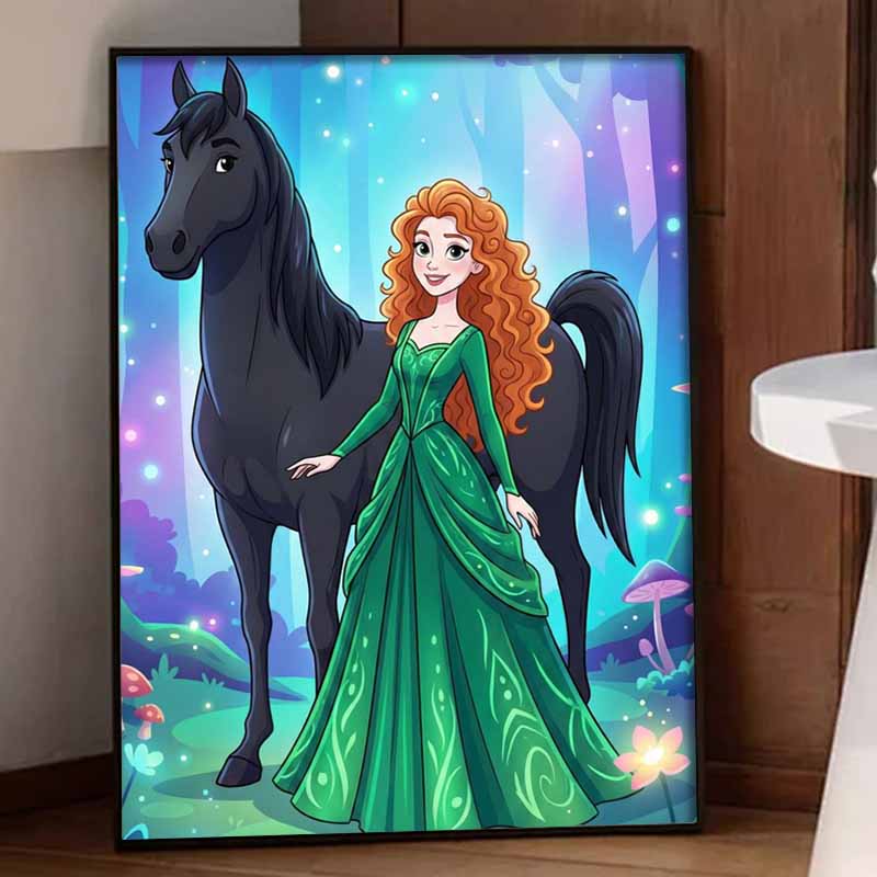 Disney Diamond Painting Kit Princess and Black Horse Style Home Decor Craft Perfect Gift Idea Diamond Art