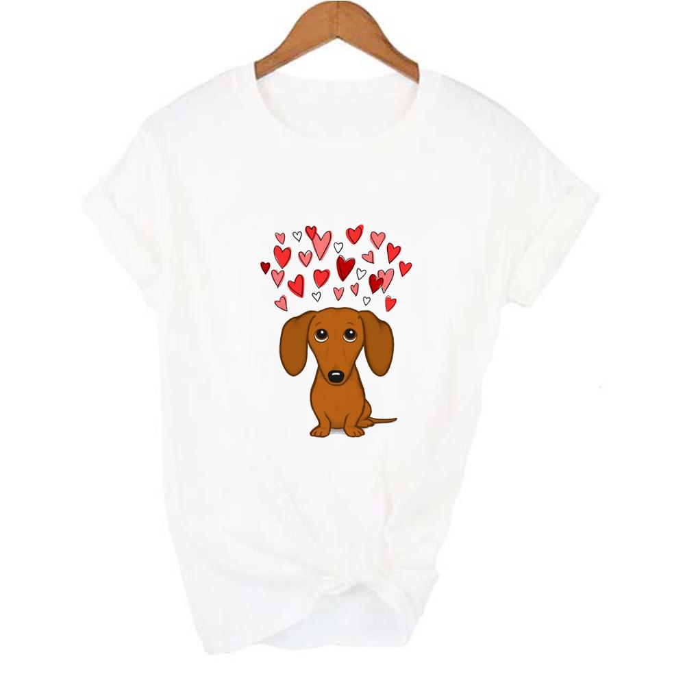 I Love Dachshunds Women Short Sleeve Graphic T Shirt Summer Harajuku Kawaii Dog Print Clothing T