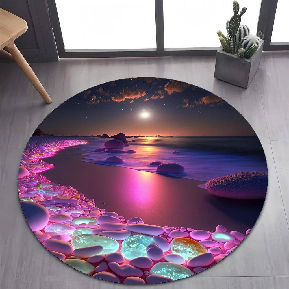 2025 New Style Colorful Pebble Rainbow Road Beach Stone Round Carpet Rug for Bedroom Living Room Decoration,pet Decor Floor Mat