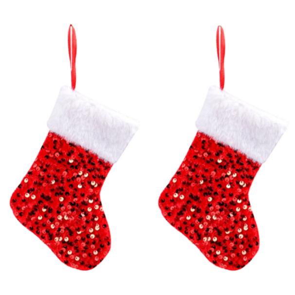 Glitter Christmas Stocking Pendant Plush White Border Sparkling Xmas Tree Decorations Candy Bags Home New Year Party Ornaments