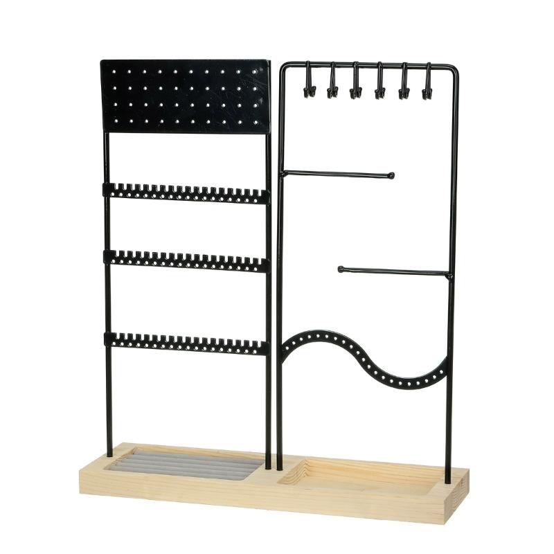 Elegant Jewelry Display Stand Multitier Necklace Holder and Sturdy Earring Organizers with Natural Wood Base Designs