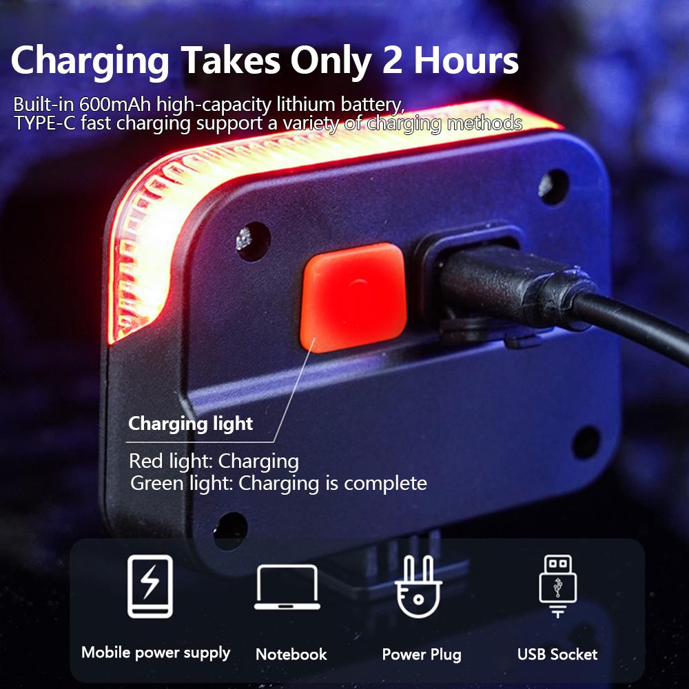 Bicycle Solar Energy Cycling Rear Light Type-C Charging Mountain Road Bike Solar Warning Taillight Night Cycling Safety Red Lamp