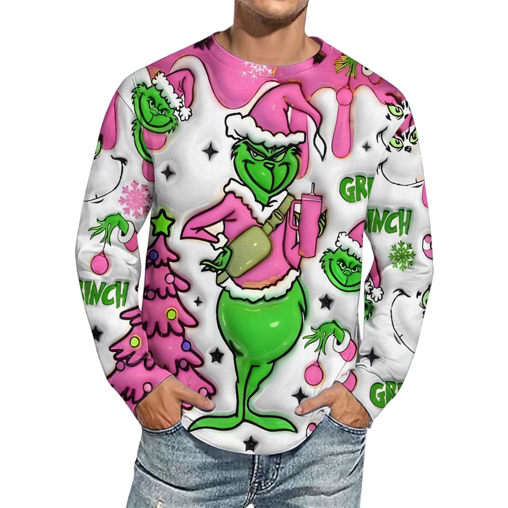 Men's Christmas Printed Imitation Cotton Long-sleeved Shirt