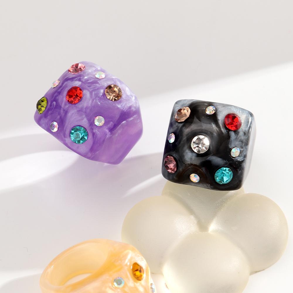 New Sweet Colorful Chunky Acrylic Finger Rings for Women Girl Trendy Resin Crystal Square Stackable Ring Minimalist Jewelry Gift