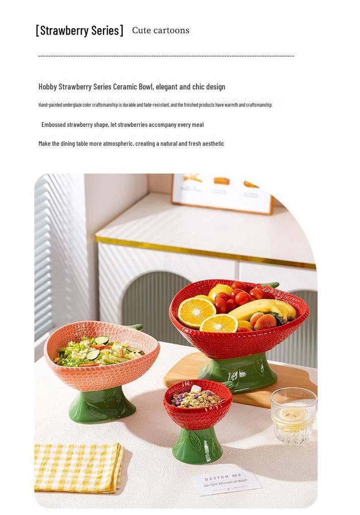 Chinese Style Ceramic Bowl Set: High-Foot, Large Capacity for Rice, Soup, Fruit; Includes Children's Bowl and Spoon