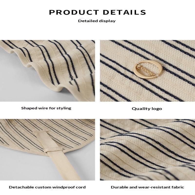 Breathable Striped Linen Sun Bonnet With Adjustable Chin Tie Uv Protection For Beach Vacation Outdoor Use
