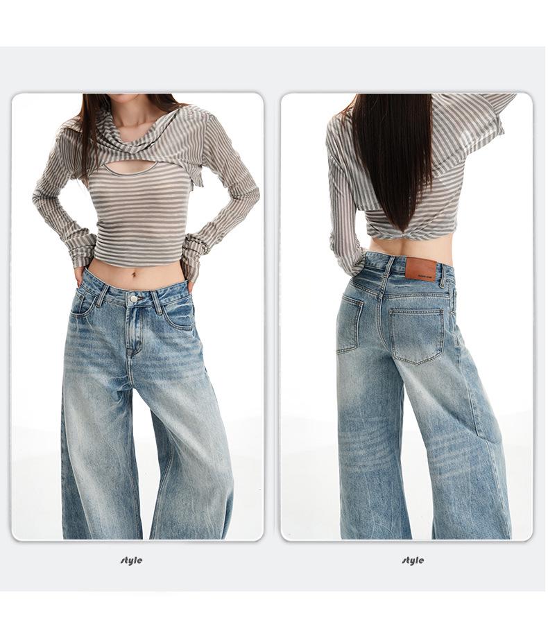 Women's Retro Washed Low Waist Wide Leg Jeans - Autumn Winter Collection