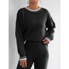 Women S Casual Loose Pullover Sweater Round Neck Long Sleeve Color Block