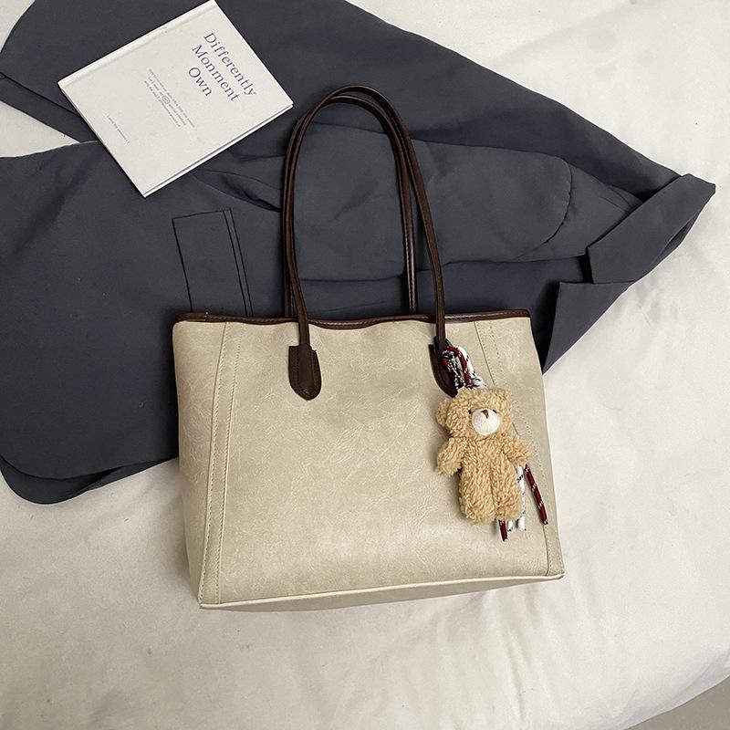 Large Capacity Minimalist Tote Bag for Women Soft Faux Leather Shoulder Handbag