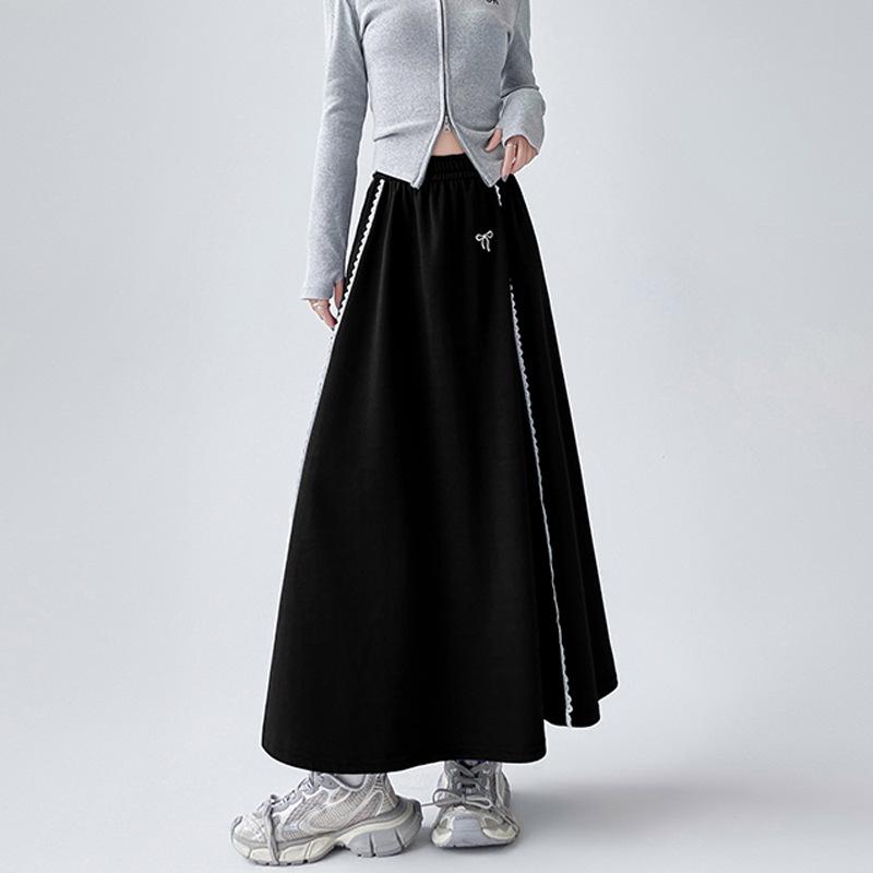 

Женская осенняя юбка с вышивкой бантом и высокой талией, элегантная длинная юбка, корейская одежда 2000 года S