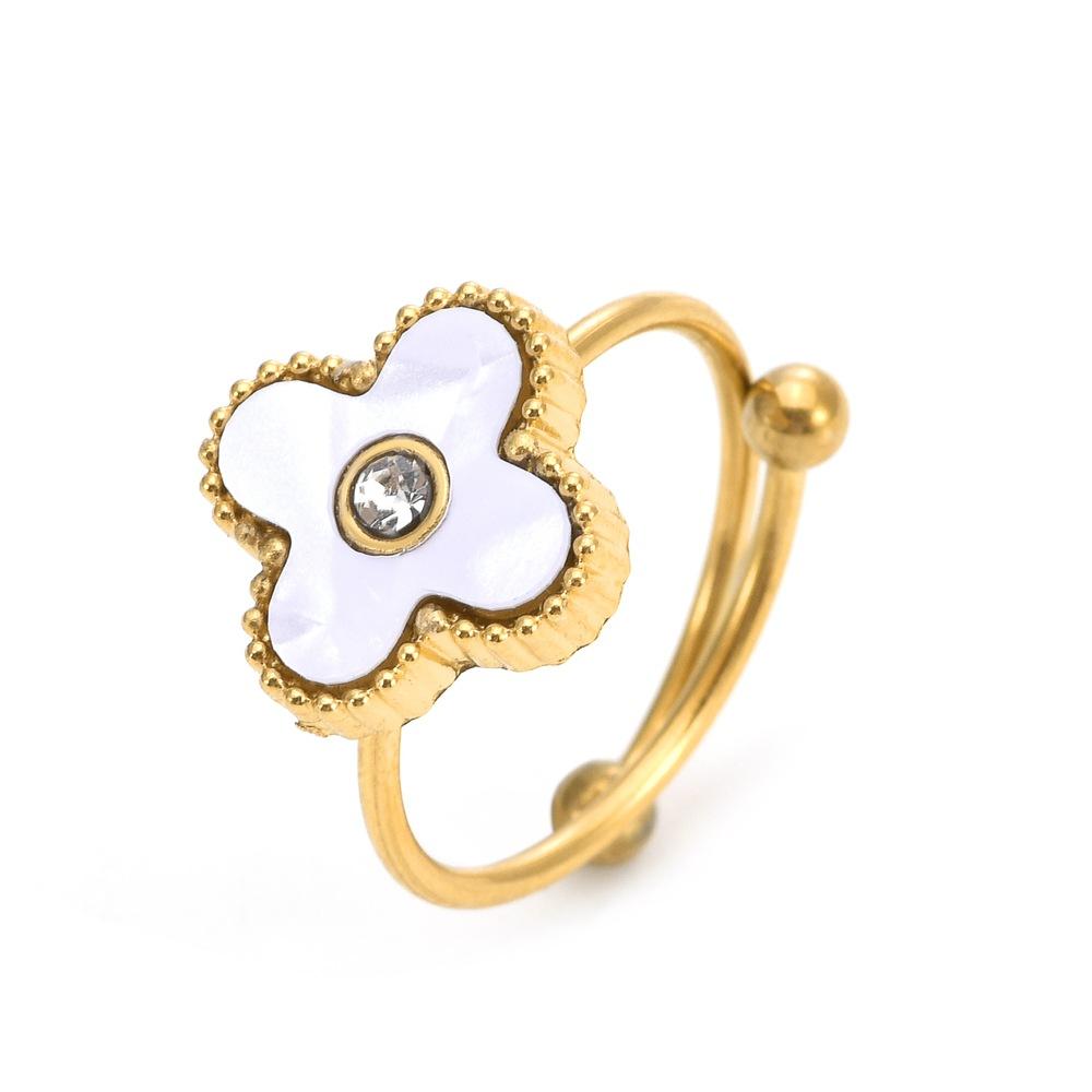 Classic Titanium Steel Four-Leaf Clover Ring Opening Adjustable Ring Ins Tide Models Net Red Ring Does Not Lose Colour Female Ring