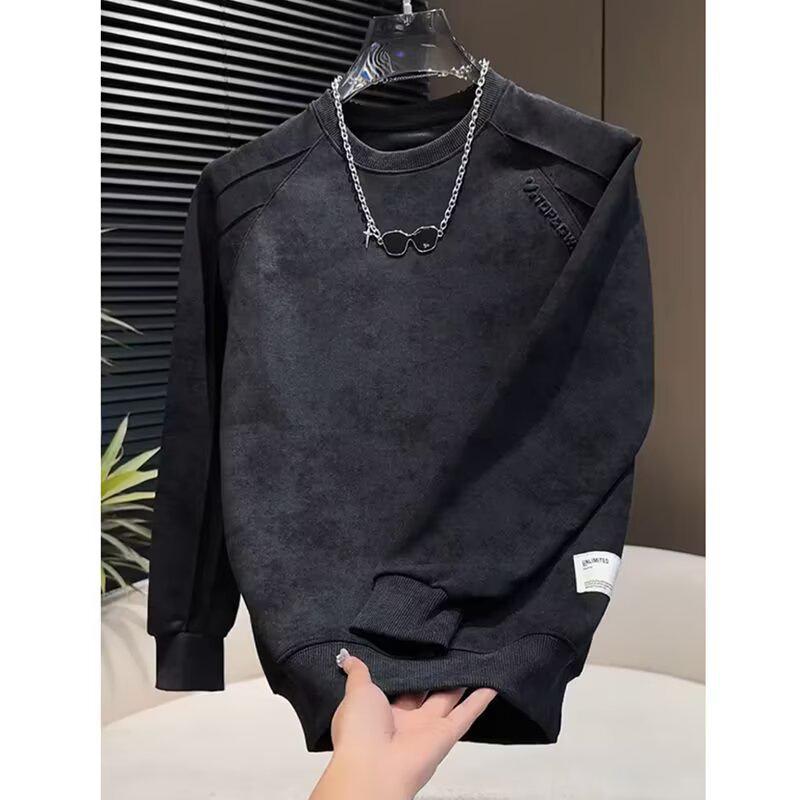 Men s Korean-Style Slim Fit Fleece-Lined Sweatshirt for Autumn/Winter 2025 XL