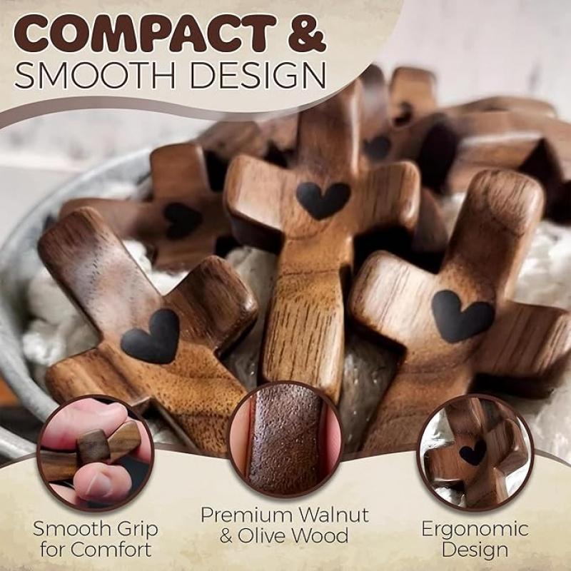 Wooden Comfort Pocket Cross Ergonomic Handheld Prayer Clinging Cross Christian Encouragement Gift For Anxiety Grief