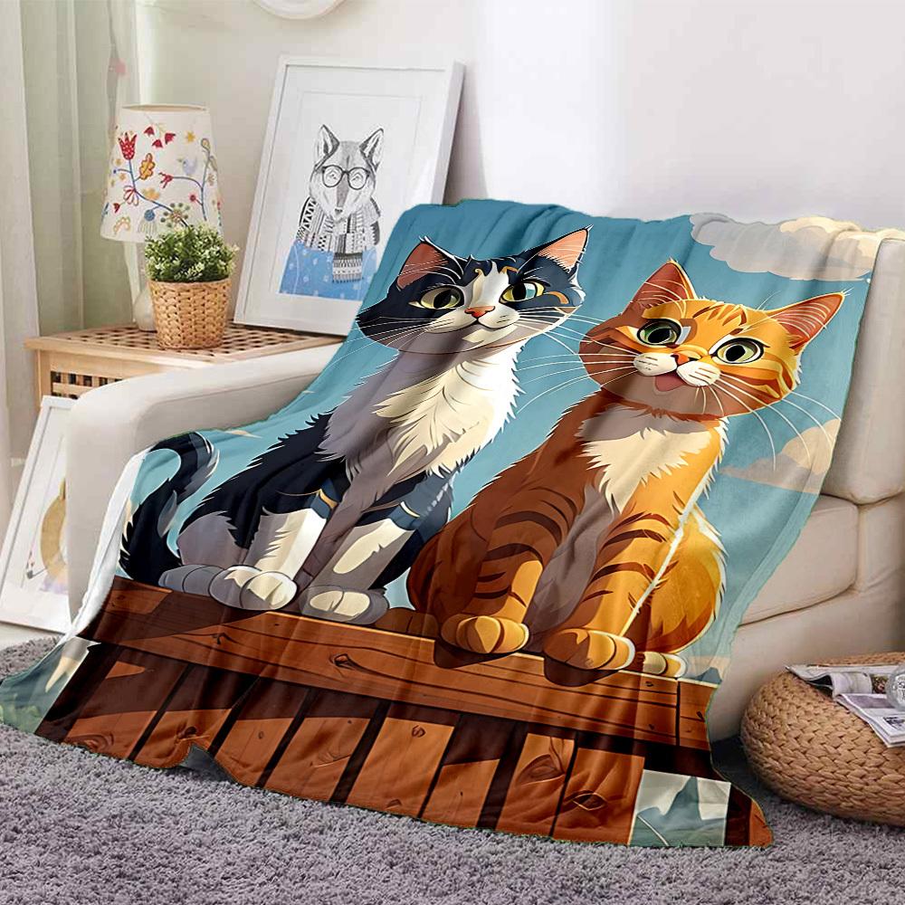 1pc Kittens Cats Lightweight Flannel Blanket, Comfortable and Warm Blanket, for Office and Camping Sofa Bed005