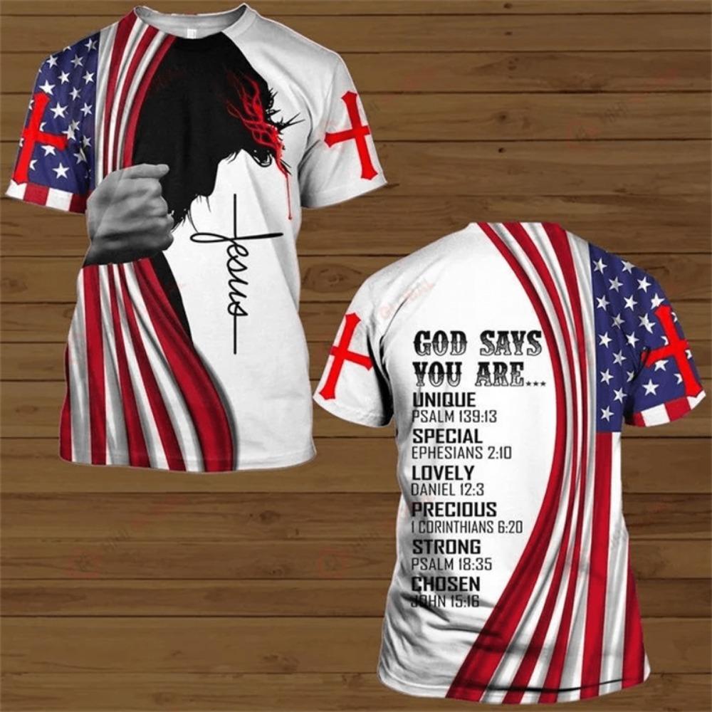 Jesus Christus T-Shirt Herren Damen Kurzarm O-Ausschnitt T-Shirts 3D Gedrucktes Muster USA Flagge Gottesdienst Kapelle Kleidung Pullover Top Tee