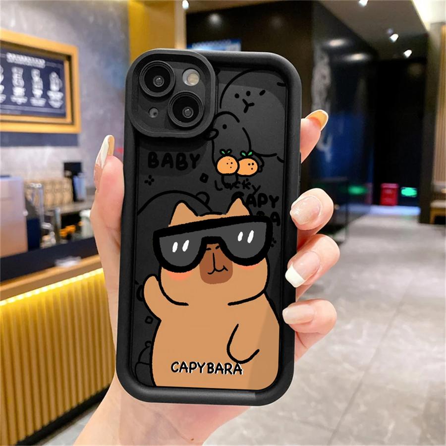 Cute Capybara Silicone Phone Case For iPhone 11 12 13 14 15 16 17 Pro Max X XS XR 7 8 Plus 16E Shockproof Bumper Soft Cover