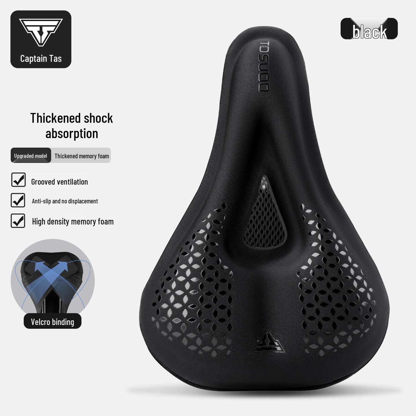 TOSUOD High Elastic Thickened Bicycle Seat Cushion for Men & Women One Size чёрный