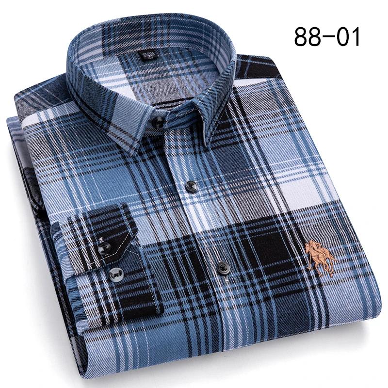 New Autumn Winter Fashion Plaid Flannel Long Sleeve Shirts For Men Plus Size Cotton Warm Clothing Business Smart Dress Shirts