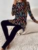 Vintage floral print crew neck long-sleeved set slim sports slim tight yoga trousers set