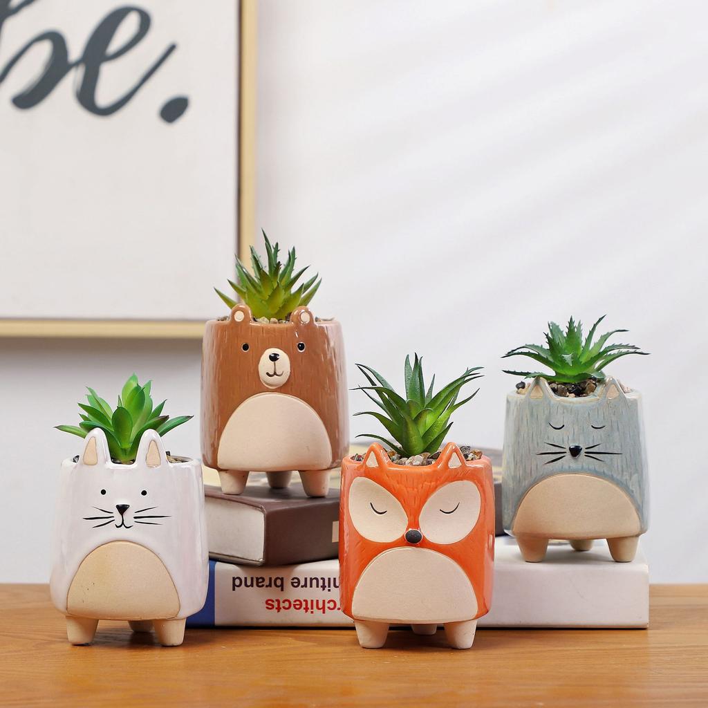 Cute Animal Ceramic Flower Pot Cartoon Succulent Green Plant Potted Desk Ornament Home Garden Balcony Decoration 2025 New