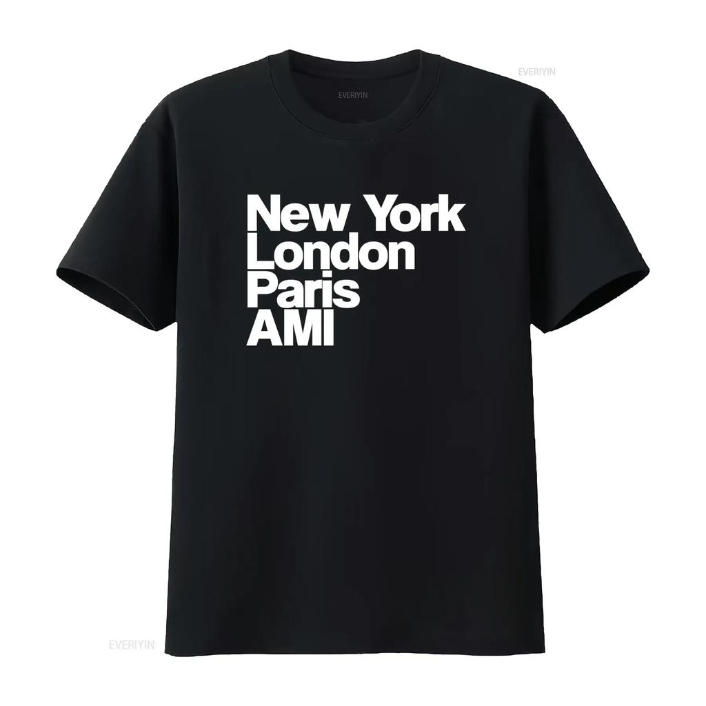 NY Lon Paris AMI GA Mode Stadtname Aufdruck T-Shirt für Herren und Damen vintage gewaschen weich dehnbar streetwear vielseitig homme