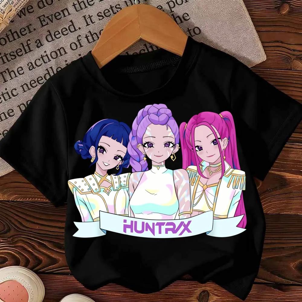 HuntrX Kpop Devil Hunter Children's T-shirt Anime Printed Short Sleeve Casual Round Neck Clothing Children's Top
