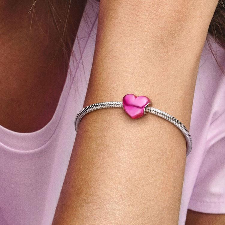 Pandora Metallic Pink Heart Charm Women Jewelry 799291C03