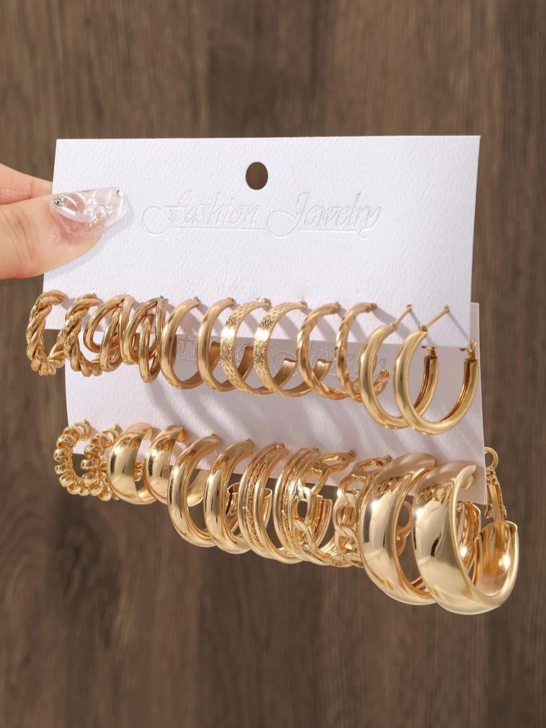 Simple Smooth C-shaped Hoop Earrings Fashion Metal Spring Shaped Earrings Women's Vintage Statement Trendy Zircon