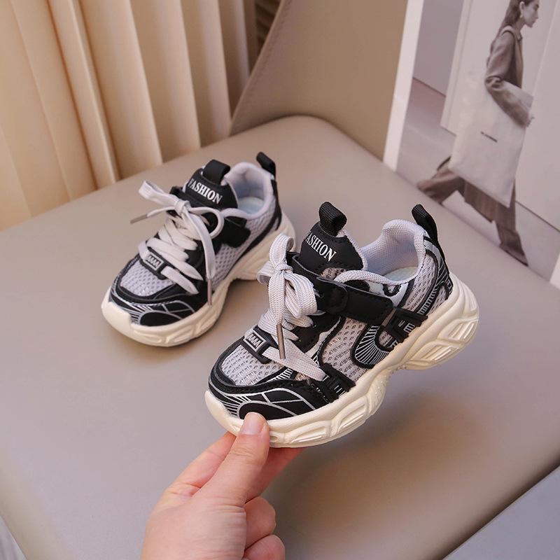 

Весенние детские кроссовки 2025 года, легкие, на толстой подошве, дышащие сетчатые беговые кроссовки Custom order for 2000 pairs чёрный