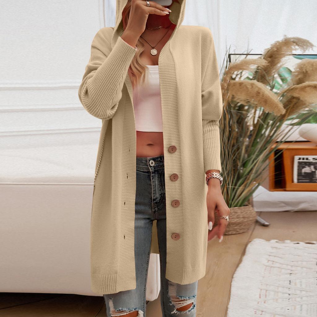 Women's Casual Loose Cardigan Breasted Hooded Sweater Jacket