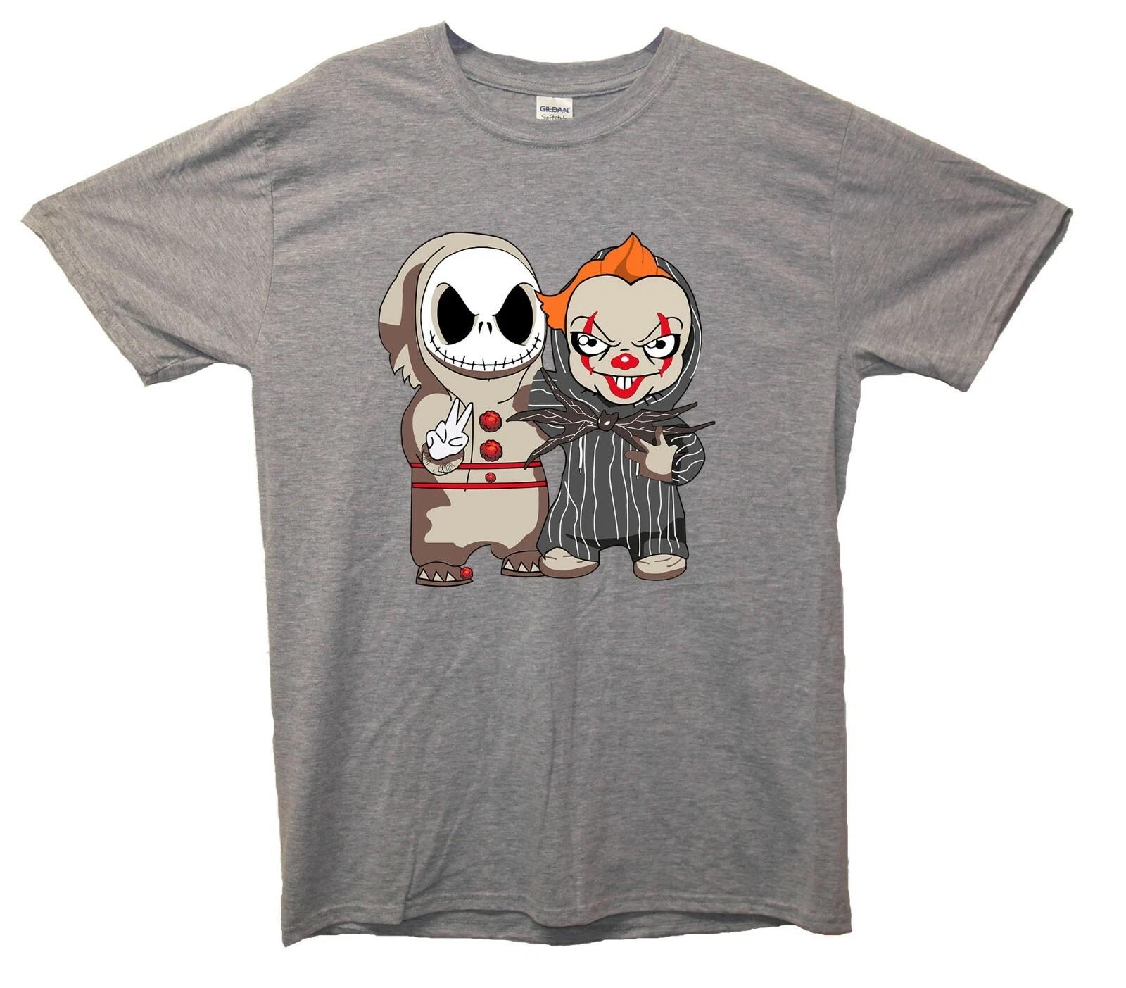 Nightmare Before Christmas & Pennywise Cartoon Halloween Printed T-Shirt S