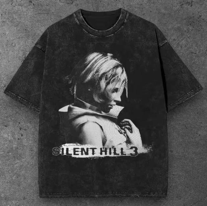 Mens Horror Game Graphic Oversized T Shirt Washed Black Grunge Streetwear S-2XL S разноцветный