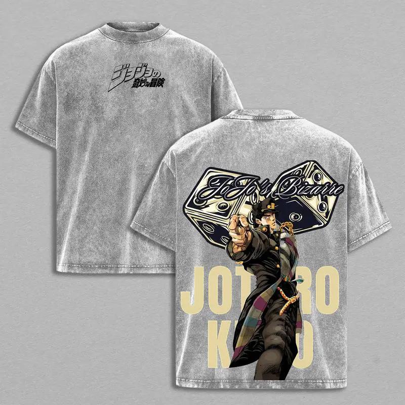 

Anime JoJo s Bizarre Adventure Kuujou Joutarou Graphic T Shirt Men Casual Cotton Tshirt Washed T-shirt Harajuku Male Loose Tops XXL сірий колір