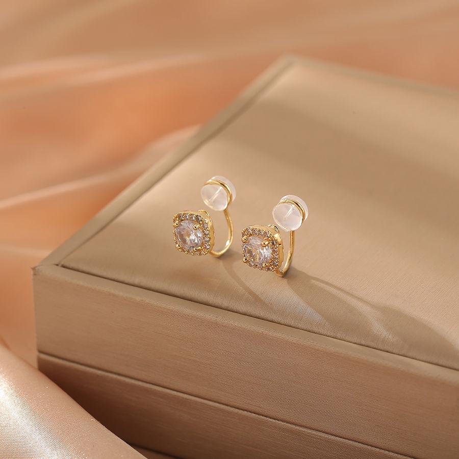 New Fashion Rhinestone Earrings Without Piercing Earrings Women Square Clip On Earrings