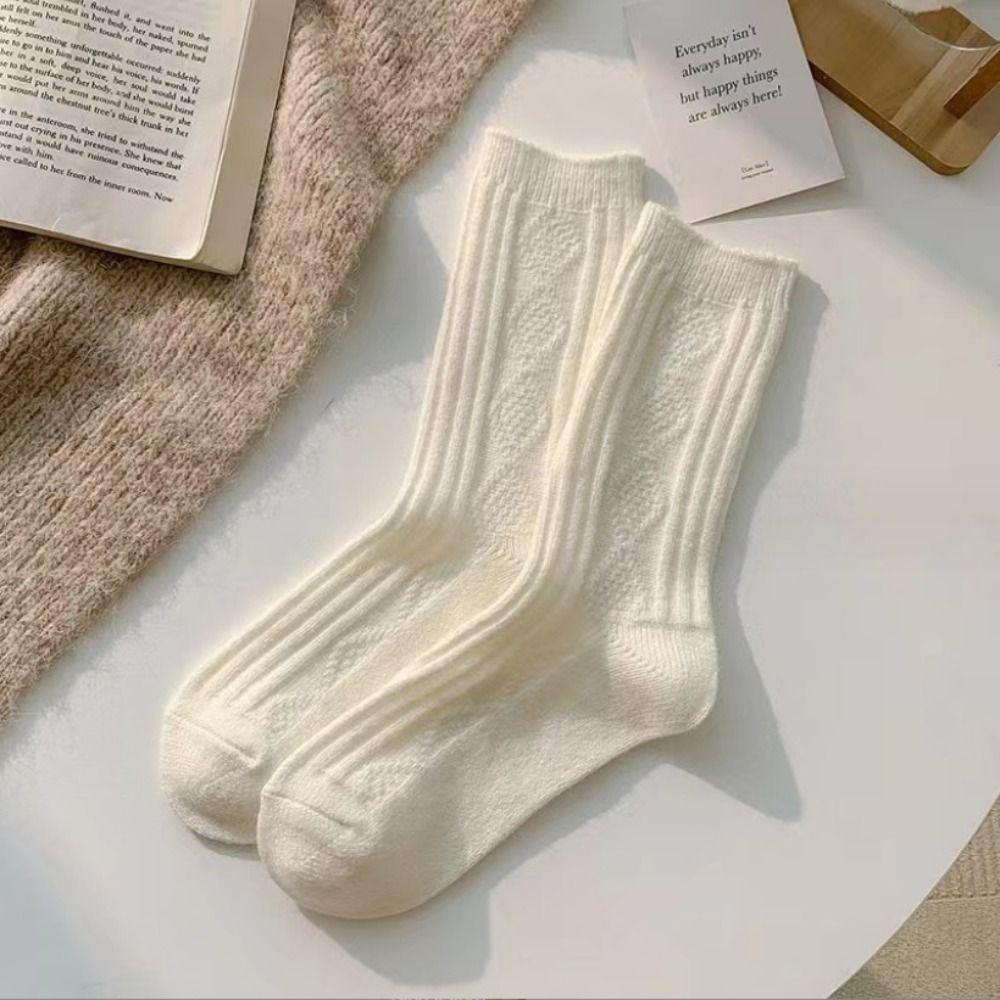 3Pairs Stripe Plush Socks Soft Thicken Warm Socks Cute Wool Lattice Socks  Women