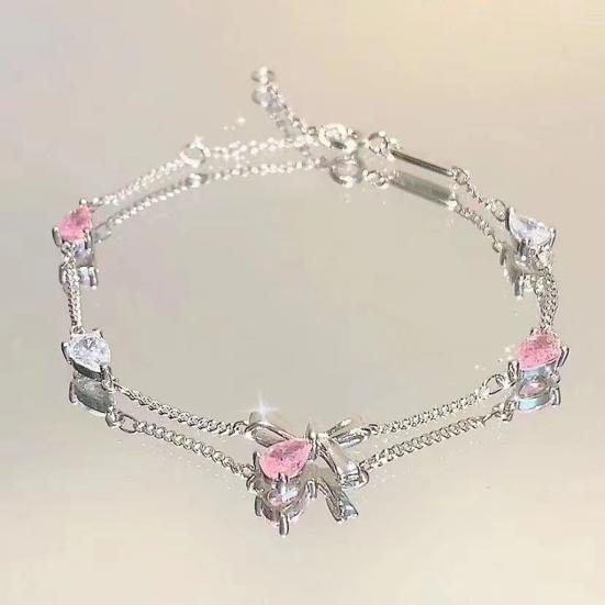 Women Bracelet Shiny Cubic Zirconia Flower Shape Bangle Adjustable Length Sweet Bracelet Versatile Fashion Accessory