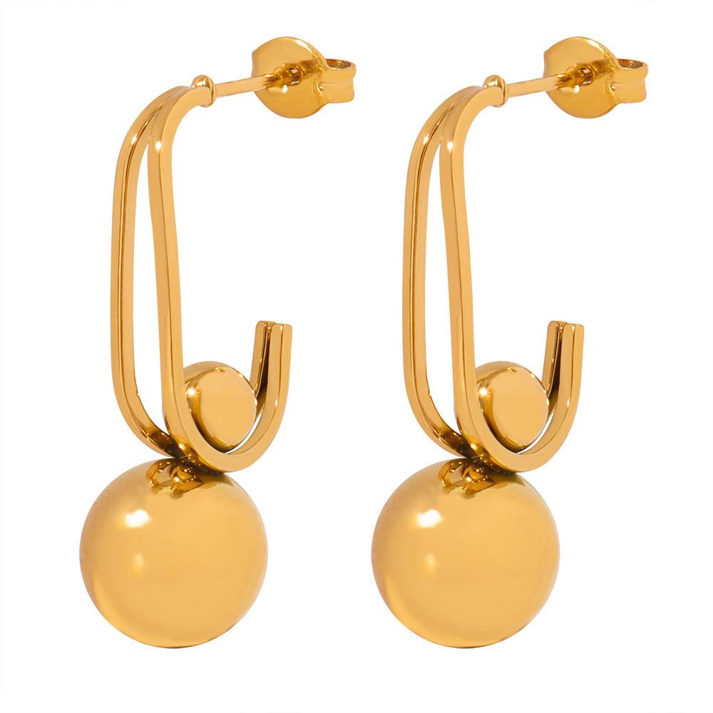 Novo Design de Nicho Personalizado Aço Titânio Banhado a Ouro Pingente de Contas Brincos Simples Irregulares Joias