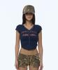 Gillaakaibeu Lettering Button Crop T-Shirts_Navy