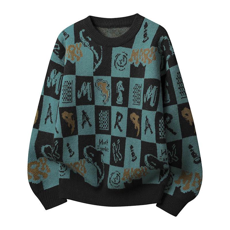 

Autumn and Winter Geometric Contrasting Color Round Neck Bottoming Sweater Men s Pullover Long-sleeved Top XXXL зелений
