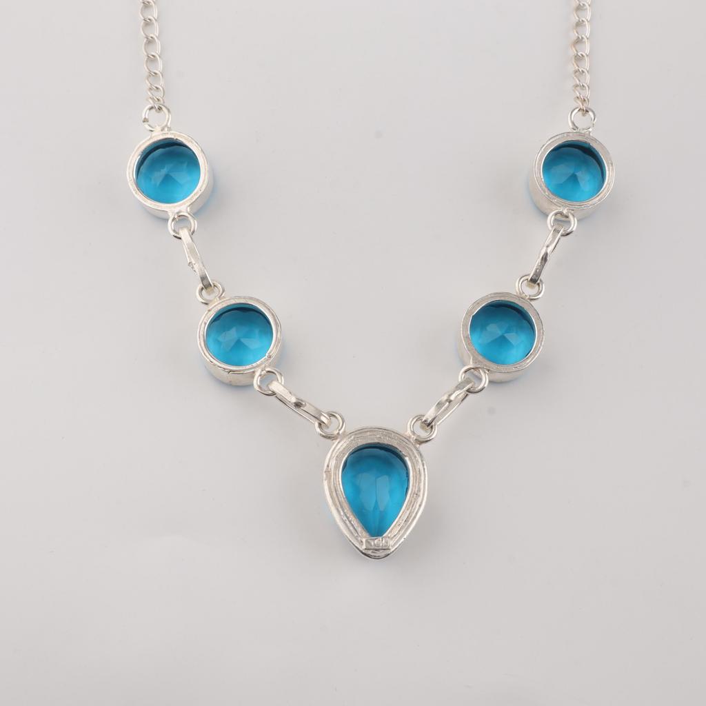 Naturlig Schweizisk Blå Topas Ädelsten Silverhalsband 925 Sterling Silver Handgjort Halsband 16-18' För Henne RN-3-12