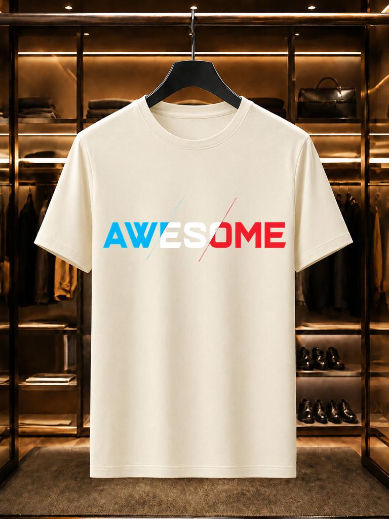 2026 New 100 Cotton Tshirt Tricolor Split Awesome Letter Print Minimalist Trend Casual Short Sleeve