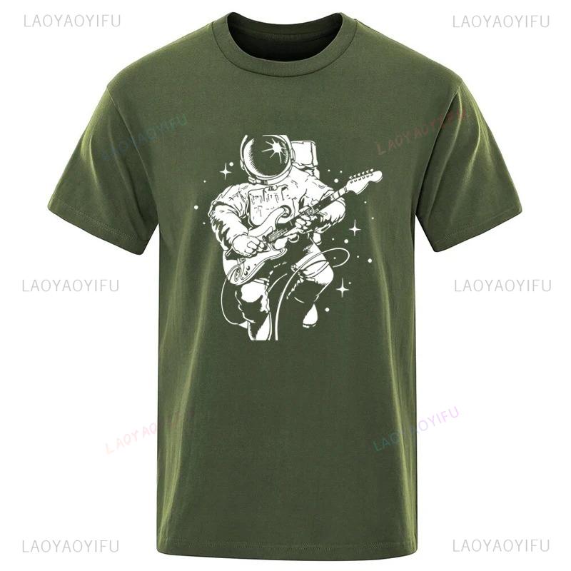 Summer High Quality Funny Astronaut Playing Guitar Casual Unique Loose Cool Men Oneck Streetwear Aesthetic Print Mens Tshirt