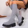 Fashion Chunky Platform Knee High Boots Women Autumn Winter Fashion Elastic Knit Socks Boots Woman Thick Sole High Tube Long Botas Mujer