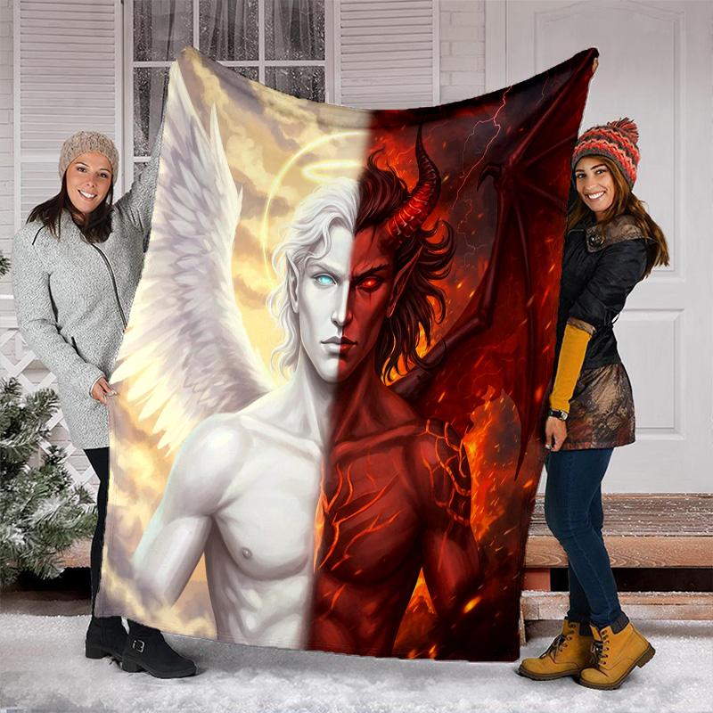 Angel Devil Fantasy Art Print Blanket Soft Comfortable All Seasons Couch Office Nap Travel Blanket Birthday Gift Christmas Present