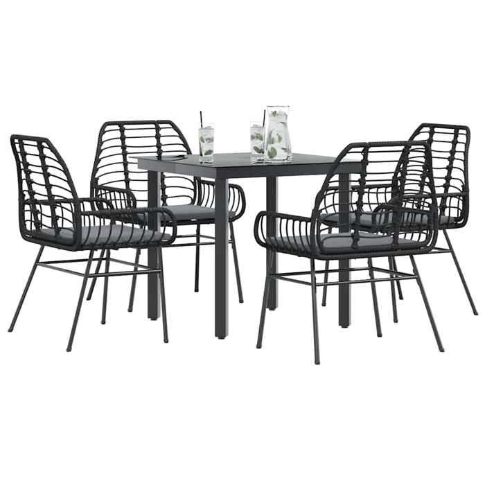 VidaXL Ensemble à manger de jardin et coussins 5 pcs noir rotin verre, ensemble à manger d'extérieur, meuble à manger de 3334549