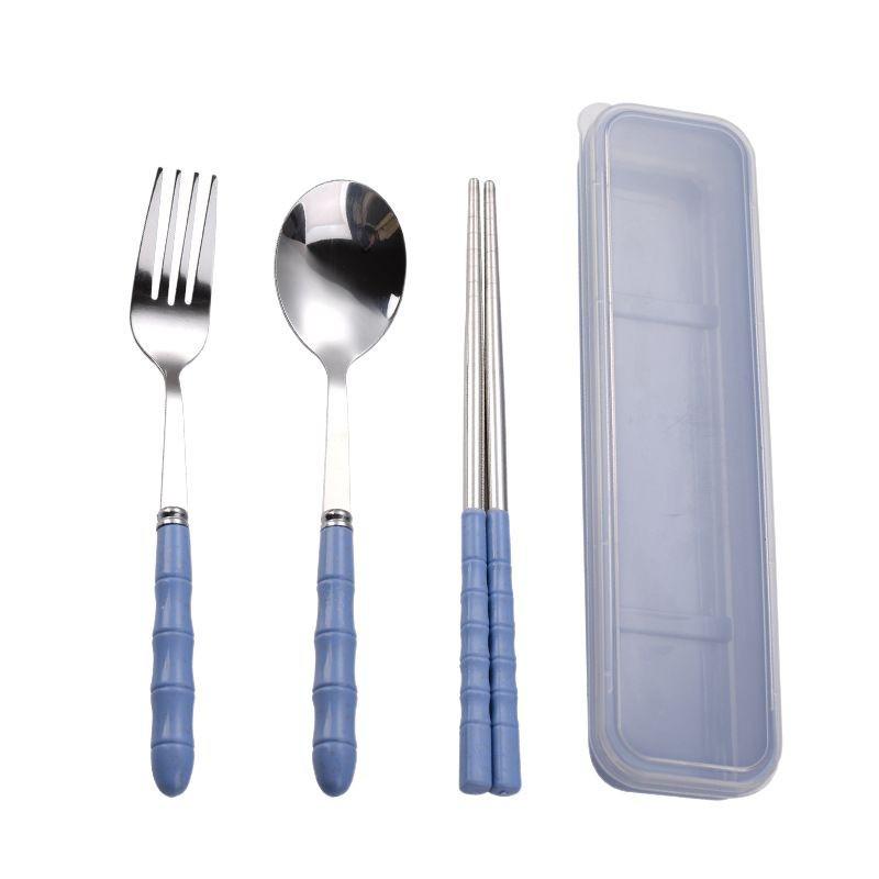 Portable Stainless Steel Cutlery Set: Bamboo Handle Spoon, Fork & Chopsticks for Office & Travel